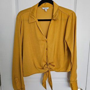 Gold Satin Front Tie Express Portofino Shirt Size M